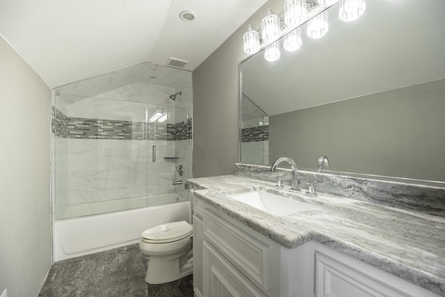 10887 Decatur St, Willis, TX 77318 - bathroom featuring vaulted ceiling, toilet, vanity, and bathing tub / shower combination