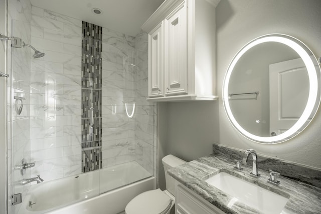 10887 Decatur St, Willis, TX 77318 - bathroom with vanity, shower / bath combination with glass door, and toilet