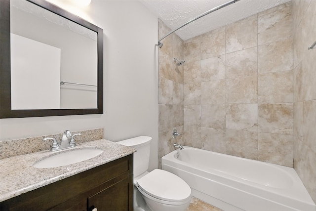 10119 Peachridge Dr, Houston, TX 77070 - bathroom featuring toilet, vanity, a textured ceiling, and shower / washtub combination