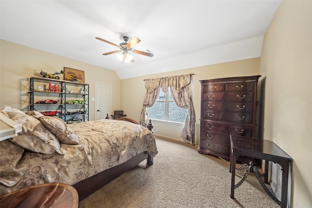 13803 Oak Fair Bnd, Cypress, TX 77429 - bedroom featuring light carpet, a ceiling fan, baseboards, and lofted ceiling
