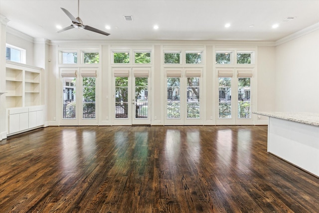 1701 Wrenwood Lks, Houston, TX 77043 - unfurnished room featuring crown molding, healthy amount of natural light, wood finished floors, a ceiling fan, and recessed lighting