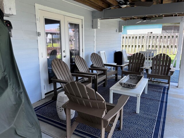 16627 Bermuda Way, Jamaica Beach, TX 77554 - view of patio featuring french doors and ceiling fan