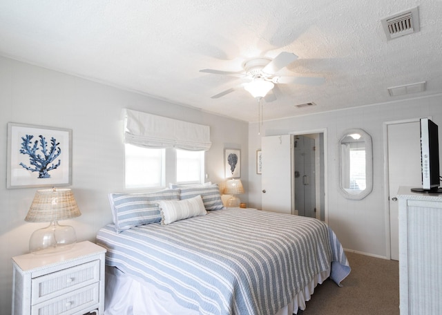 16627 Bermuda Way, Jamaica Beach, TX 77554 - carpeted bedroom featuring a textured ceiling and ceiling fan