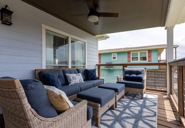 16627 Bermuda Way, Jamaica Beach, TX 77554 - deck with an outdoor hangout area and ceiling fan