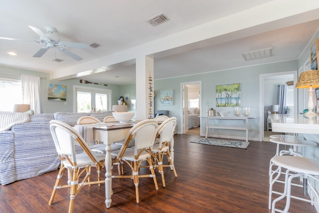 16627 Bermuda Way, Jamaica Beach, TX 77554 - dining room with wood finished floors, ceiling fan, and recessed lighting