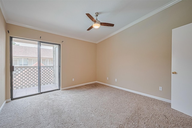 2110 Wilcrest Dr Unit 236, Houston, TX 77042 - empty room featuring a ceiling fan, ornamental molding, carpet flooring, and baseboards