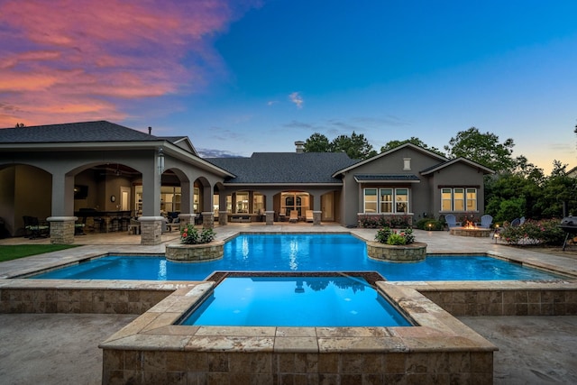 12911 Mossy Shr, Tomball, TX 77375 - outdoor pool featuring an in-ground hot tub, an outdoor fire pit, a patio area, and area for grilling