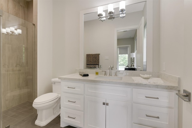 18 N Smith Loop N, Cleveland, TX 77327 - full bath with a chandelier, a shower stall, vanity, and toilet