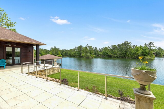 18 N Smith Loop N, Cleveland, TX 77327 - view of patio featuring a water view and a ceiling fan