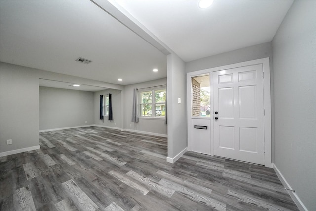 5915 Valkeith Dr, Houston, TX 77096 - foyer entrance with dark wood-style floors, recessed lighting, and baseboards