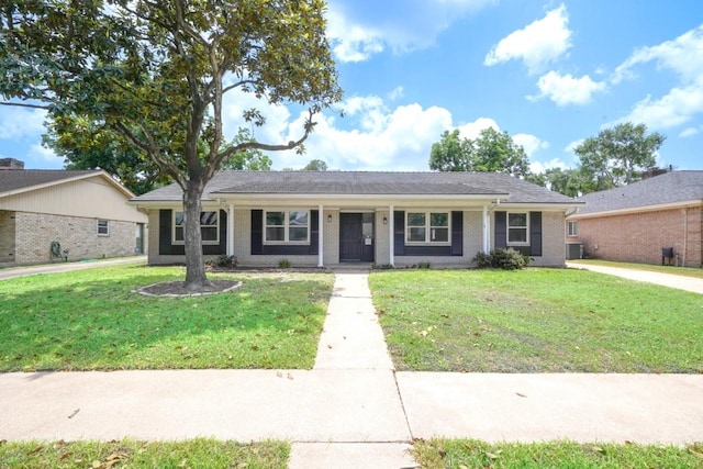 5915 Valkeith Dr, Houston, TX 77096 - ranch-style house featuring a front yard, brick siding, central AC, and a porch