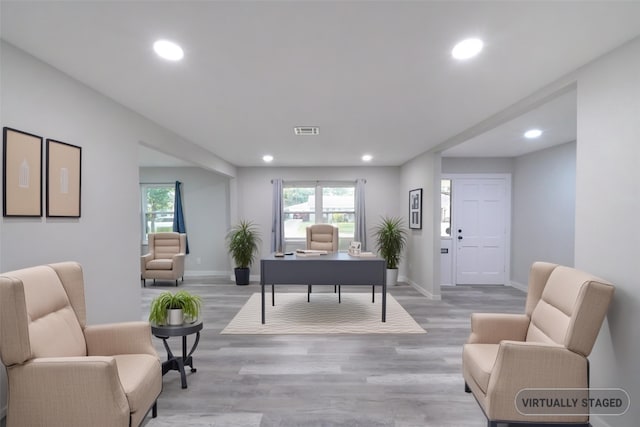 5915 Valkeith Dr, Houston, TX 77096 - office with recessed lighting, light wood-style floors, and baseboards