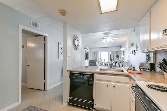 7310 Seawall Blvd Unit 907, Galveston, TX 77551 - kitchen featuring dishwasher, ceiling fan, a sink, light countertops, and light wood-type flooring