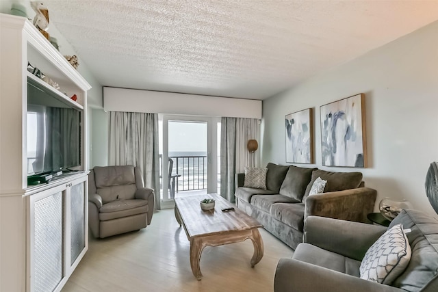 7310 Seawall Blvd Unit 907, Galveston, TX 77551 - living room with a textured ceiling and light wood-type flooring
