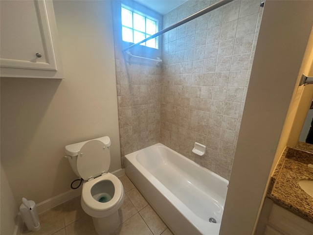 8710 Beverlyhill St Unit 102, Houston, TX 77063 - bathroom with toilet, tile patterned floors, vanity, baseboards, and shower / tub combination