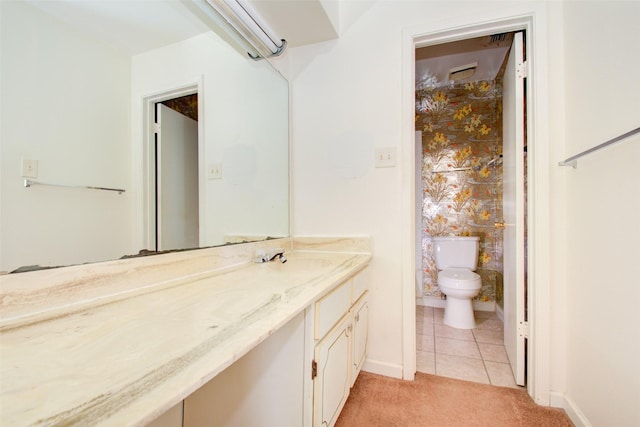 4124 Belle Park Dr, Houston, TX 77072 - bathroom featuring toilet, vanity, baseboards, and tile patterned floors