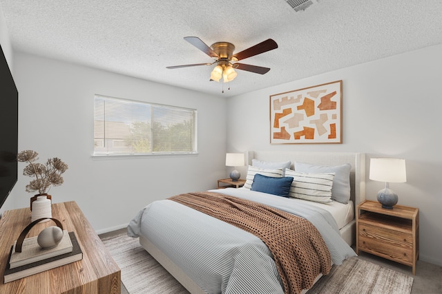 10320 Hammerly Blvd Unit 171, Houston, TX 77043 - bedroom with a textured ceiling, a ceiling fan, and carpet floors