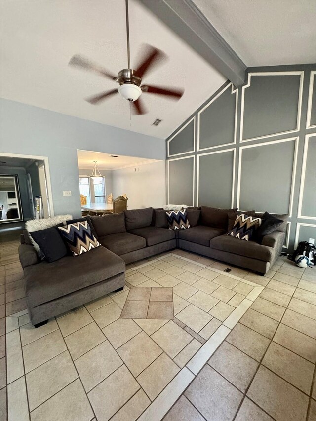 8007 E Oakwood Ct, Houston, TX 77040 - living area with ceiling fan and light tile patterned floors