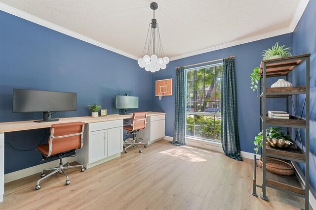 1017 Oak Knoll Ct, Sugar Land, TX 77498 - office area featuring ornamental molding, light wood-type flooring, and baseboards