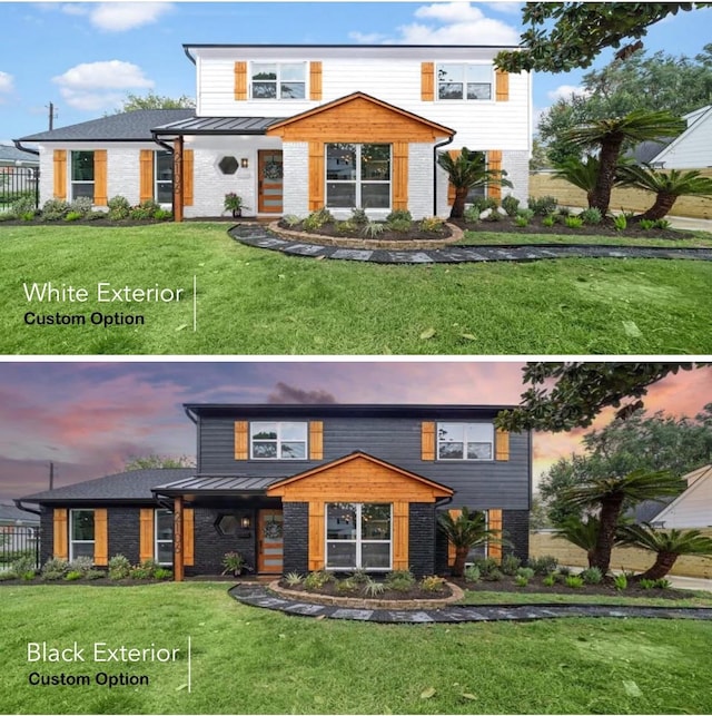 2106 Teague Rd, Houston, TX 77080 - modern home with a standing seam roof and brick siding