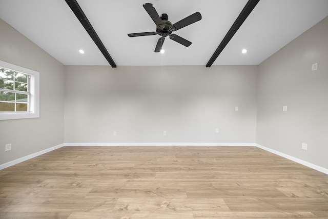 2106 Teague Rd, Houston, TX 77080 - unfurnished room with ceiling fan, baseboards, light wood-style floors, and recessed lighting