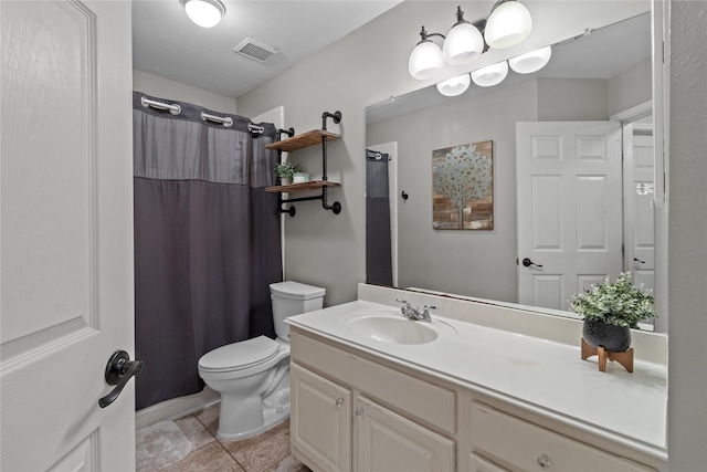 3238 Bodine Dr, Pearland, TX 77584 - full bath with vanity, toilet, curtained shower, and tile patterned floors