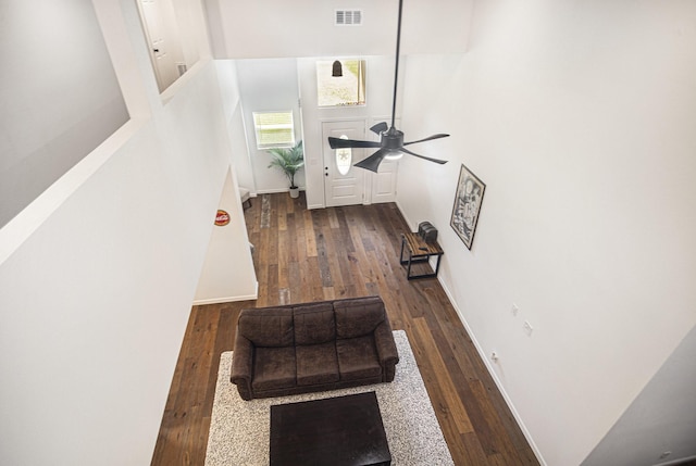 2778 Fm 2610th Rd, Cleveland, TX 77327 - entryway with hardwood / wood-style floors, a high ceiling, and ceiling fan