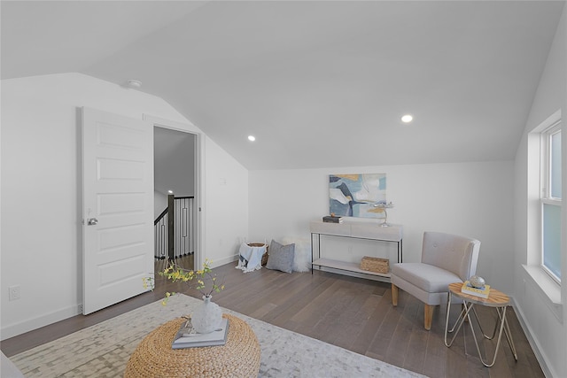 2933 El Fenice Ln, Houston, TX 77057 - sitting room with lofted ceiling, wood finished floors, baseboards, stairs, and recessed lighting
