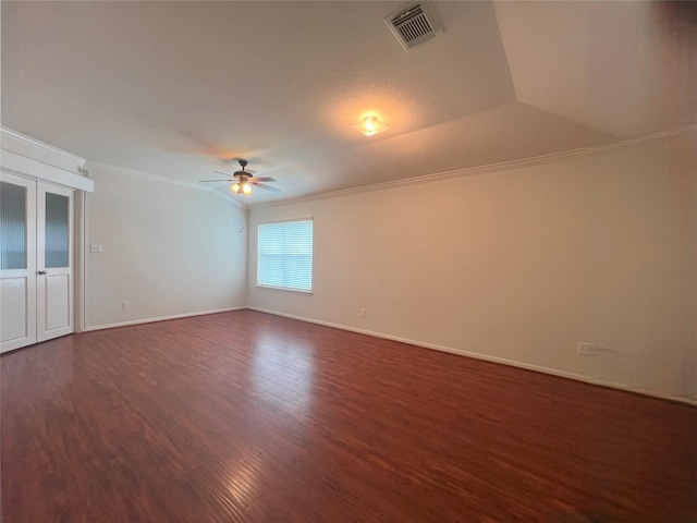 10208 Forest Spring Ln, Pearland, TX 77584 - unfurnished bedroom with crown molding, dark wood finished floors, baseboards, and a ceiling fan