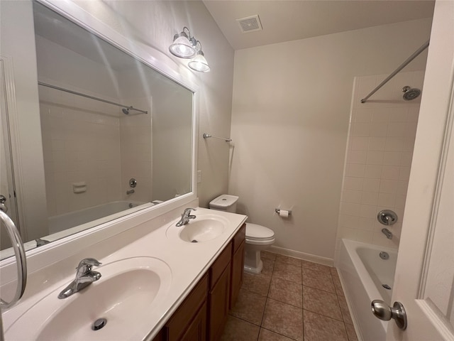 10208 Forest Spring Ln, Pearland, TX 77584 - full bathroom featuring toilet, shower / washtub combination, double vanity, and tile patterned flooring