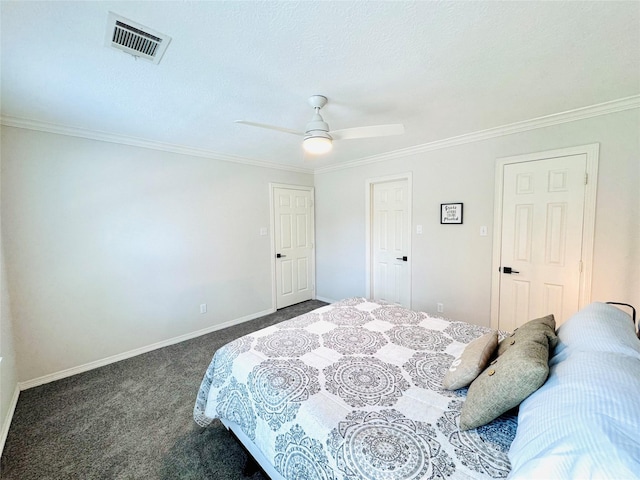 7210 Blenheim Palace Ln, Houston, TX 77095 - bedroom with carpet, ornamental molding, baseboards, and ceiling fan