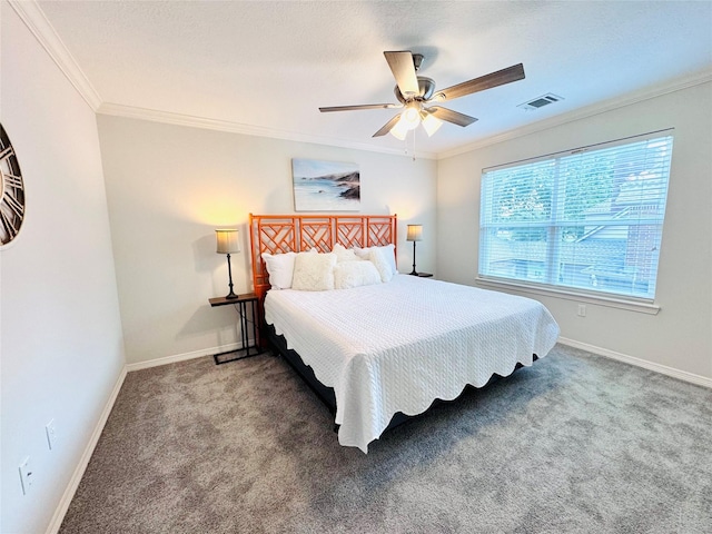 7210 Blenheim Palace Ln, Houston, TX 77095 - carpeted bedroom with ornamental molding, baseboards, and a ceiling fan