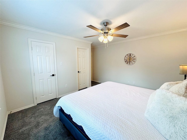 7210 Blenheim Palace Ln, Houston, TX 77095 - bedroom with carpet, crown molding, baseboards, and a ceiling fan