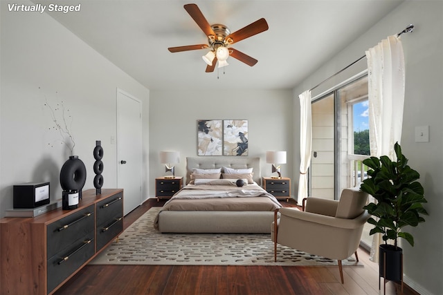 2626 Holly Hall St Unit 1102, Houston, TX 77054 - bedroom featuring dark wood-style flooring, ceiling fan, and access to exterior