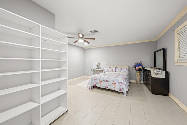 2701 Oaks Dr, Pasadena, TX 77502 - bedroom featuring baseboards, a ceiling fan, and ornamental molding