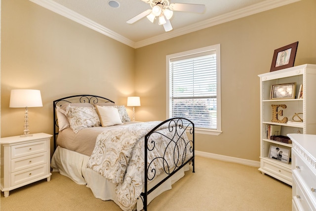 51 Northwood Ct, Lake Jackson, TX 77566 - bedroom with light carpet, crown molding, baseboards, and a ceiling fan