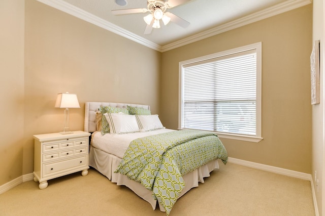 51 Northwood Ct, Lake Jackson, TX 77566 - bedroom with crown molding, light colored carpet, baseboards, and a ceiling fan