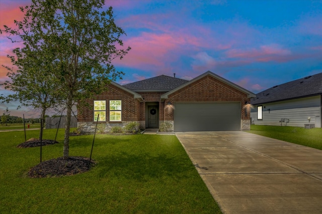 1709 Perch St, Alvin, TX 77511 - ranch-style home featuring a garage, brick siding, concrete driveway, and a front lawn