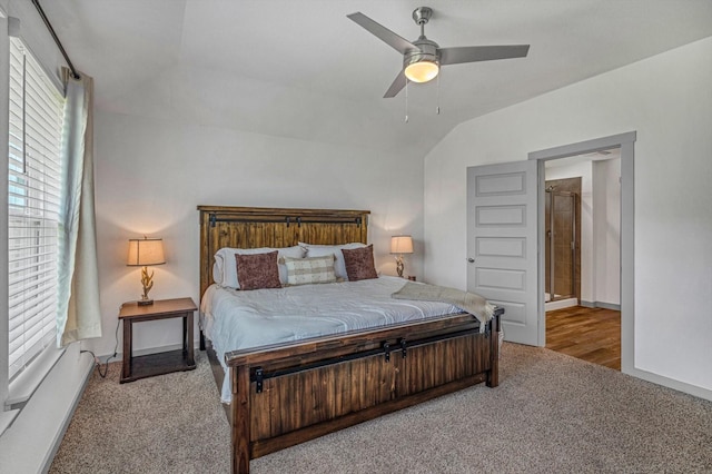 1709 Perch St, Alvin, TX 77511 - bedroom with carpet flooring, lofted ceiling, multiple windows, and ceiling fan