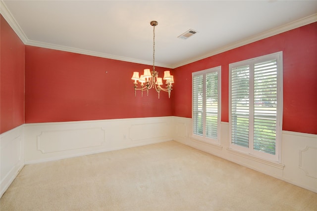 10902 Brentway Dr, Houston, TX 77070 - unfurnished room featuring a wainscoted wall, carpet floors, a chandelier, and ornamental molding
