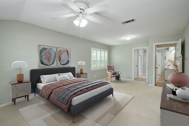 10902 Brentway Dr, Houston, TX 77070 - bedroom featuring light carpet, ceiling fan, and vaulted ceiling