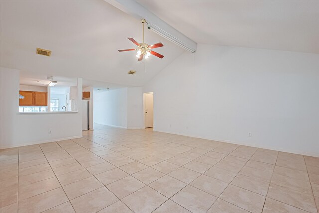 10111 Woodico Ct, Houston, TX 77038 - unfurnished living room featuring light tile patterned floors, a ceiling fan, and baseboards
