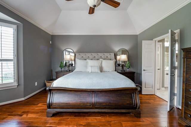 8423 Glenn Leigh Dr NE, Spring, TX 77379 - bedroom featuring hardwood / wood-style floors, vaulted ceiling, crown molding, and a ceiling fan