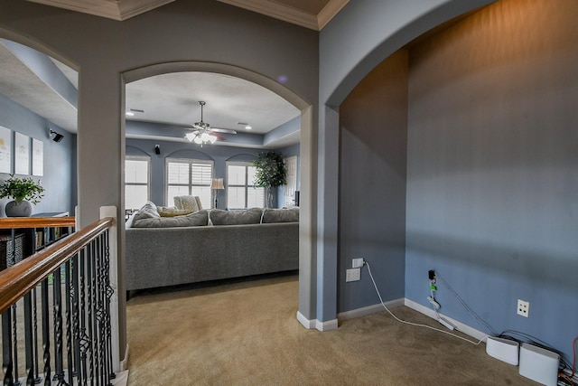 8423 Glenn Leigh Dr NE, Spring, TX 77379 - corridor featuring carpet, baseboards, ornamental molding, and arched walkways