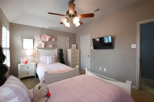 8423 Glenn Leigh Dr NE, Spring, TX 77379 - carpeted bedroom with ceiling fan, baseboards, and vaulted ceiling