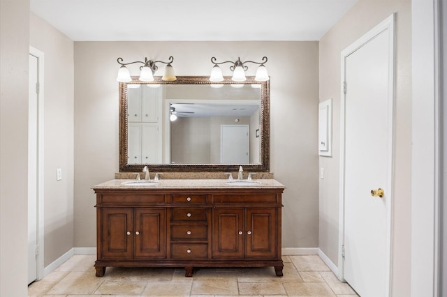 15414 Ashburton Dr, Jersey Village, TX 77040 - full bath with double vanity and a ceiling fan