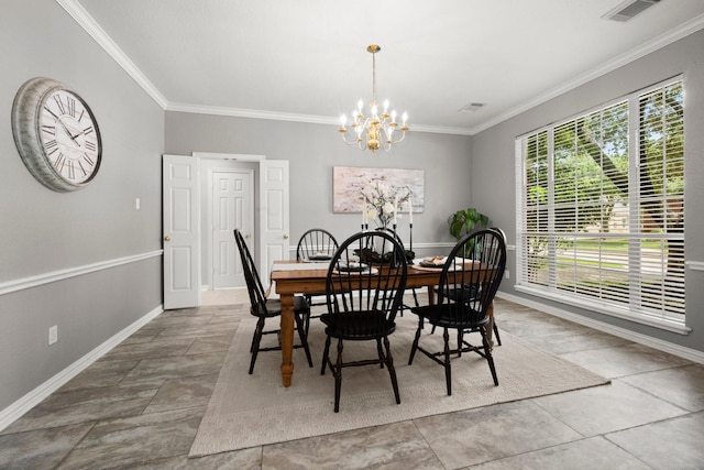 9607 Woodcliff Lake Dr, Spring, TX 77379 - dining space with a chandelier, ornamental molding, and baseboards