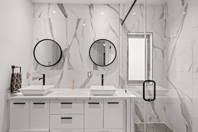 3414 Cline St, Houston, TX 77020 - full bathroom with a marble finish shower and double vanity