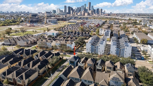 3414 Cline St, Houston, TX 77020 - aerial view of property's location featuring city skyline
