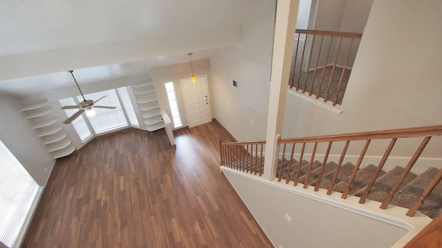 1203 Brook Grove Dr, Katy, TX 77450 - entrance foyer with wood finished floors, stairs, and ceiling fan